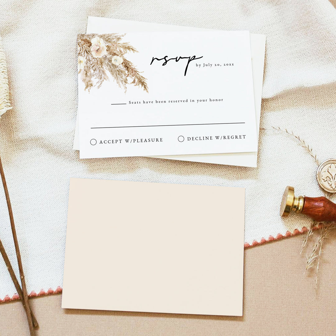 CIERA Elegant Cream Floral Wedding RSVP Card with Envelopes