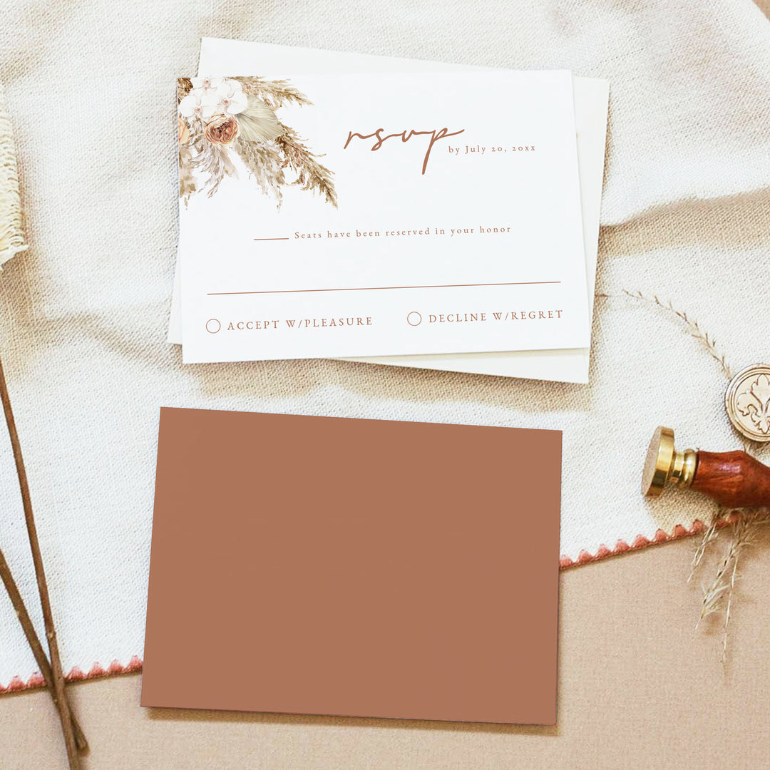CIERA Autumn Terracotta Floral Wedding RSVP Cards with Envelope