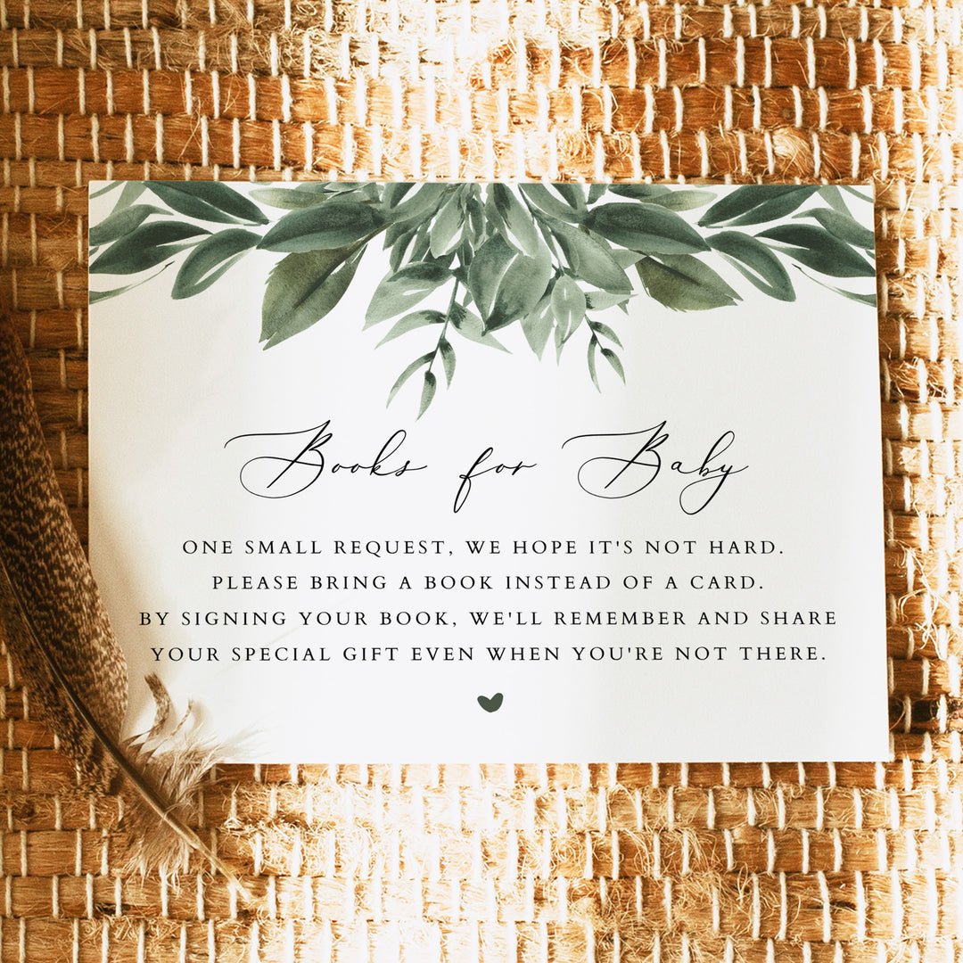LANA Rustic Garden Greenery Baby Shower Books for Baby Card