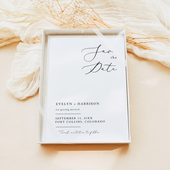 EVELYN Elegant Wedding Save the Date Card with Photo