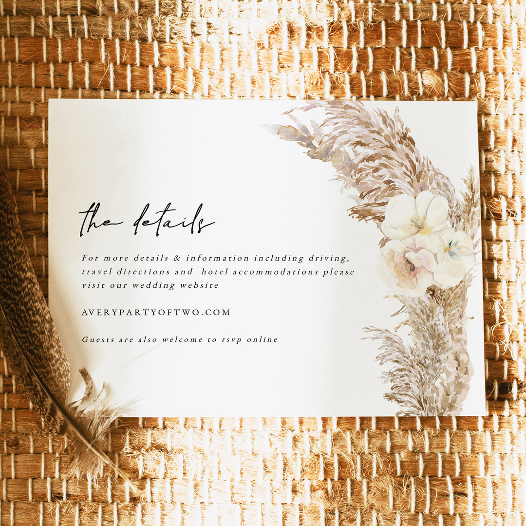 CIERA Cream Bohemian Desert Wedding Details Card