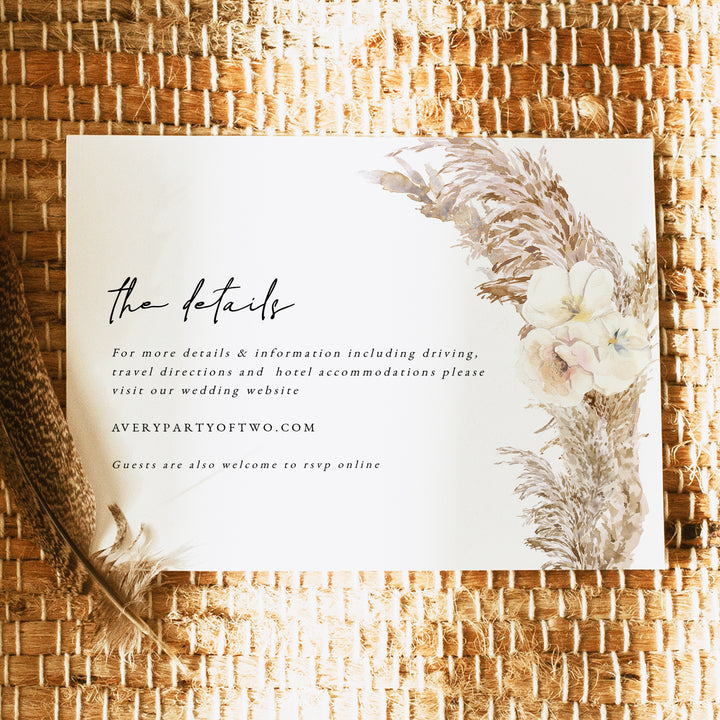 CIERA Cream Bohemian Desert Wedding Details Card