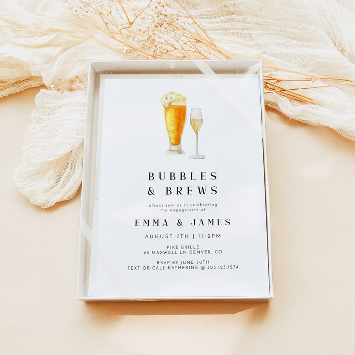 CHARLIE Bubbles and Brews Engagement Invitations with Photo