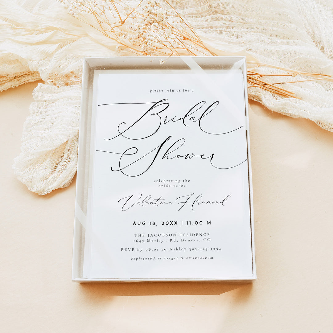 VALENTINA Elegant Calligraphy Bridal Shower Invitation with Photo