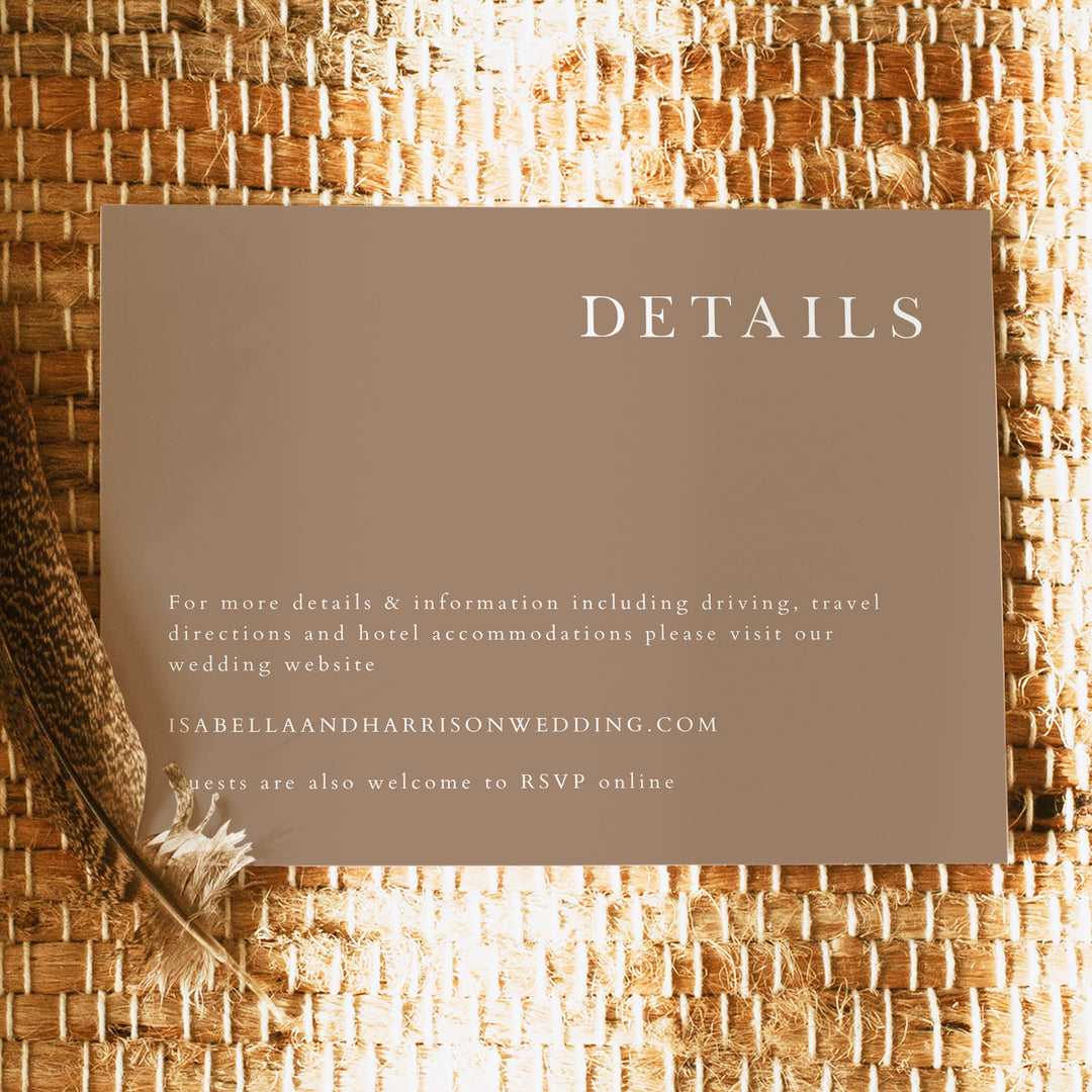 MIA Mocha Brown Boho Wedding Details Card