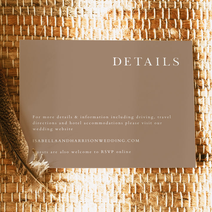 MIA Mocha Brown Boho Wedding Details Card