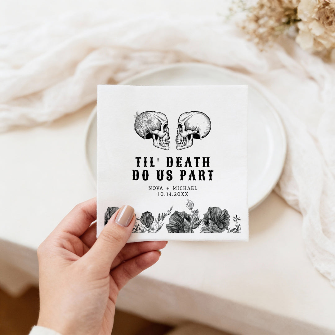 NOVA Black Floral Goth Halloween Wedding Napkins