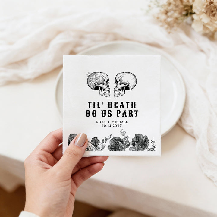 NOVA Black Floral Goth Halloween Wedding Napkins