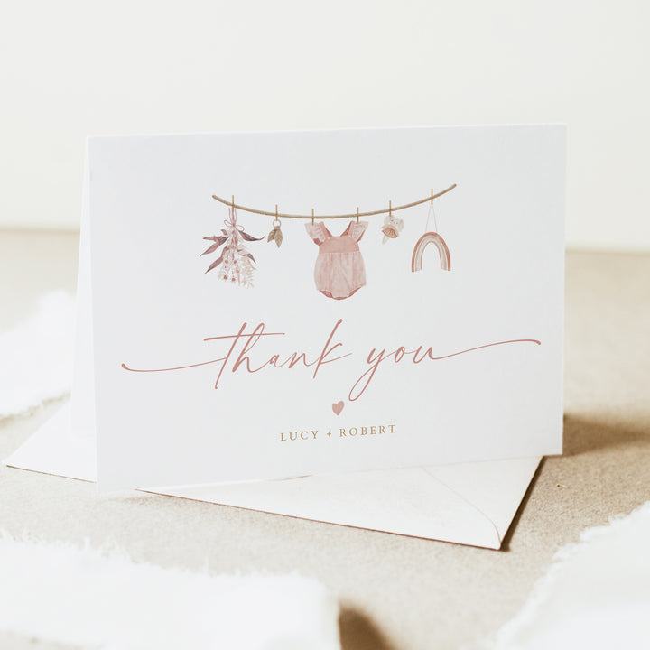 LUCY Clothesline Baby Shower Personalized Thank You Cards