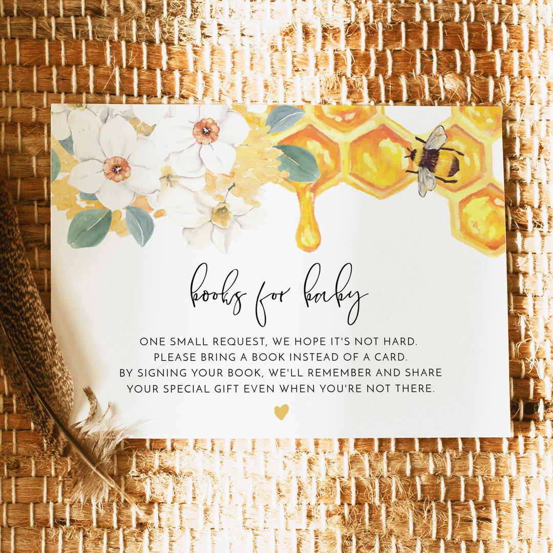 ROMY White Floral Honey Bee Baby Shower Books for Baby Card