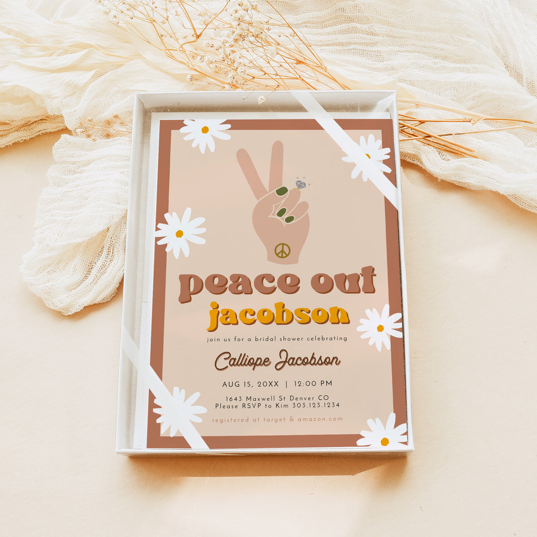 STEVIE Peace Out Retro Hippie Bridal Shower Invitation with Photo