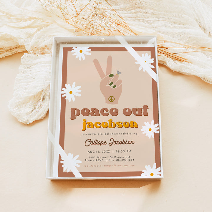 STEVIE Peace Out Retro Hippie Bridal Shower Invitation with Photo