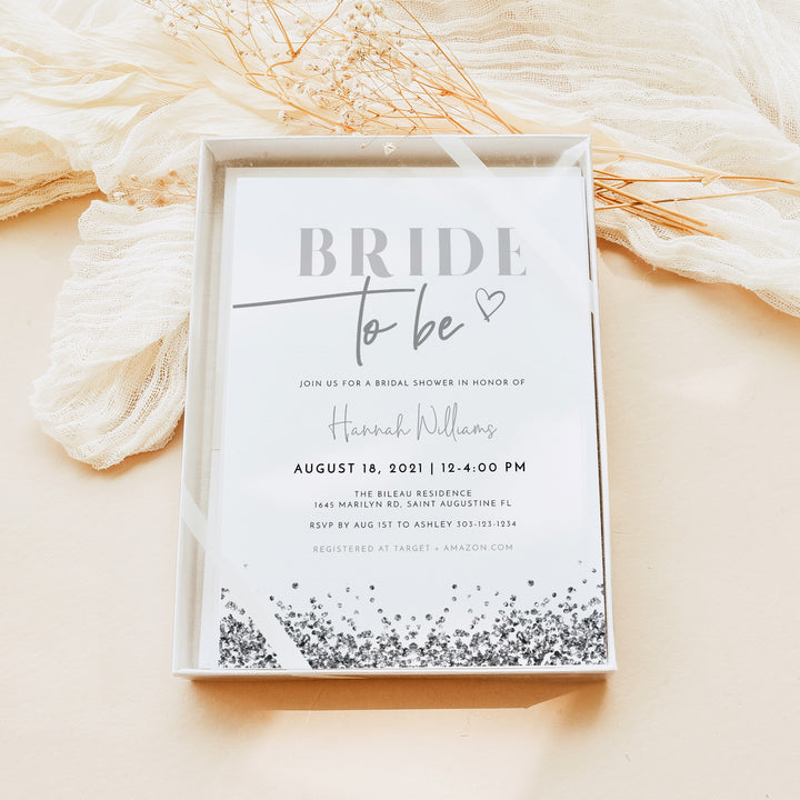 REGINA Modern Silver Glitter Bride To Be Bridal Shower Photo Invitation