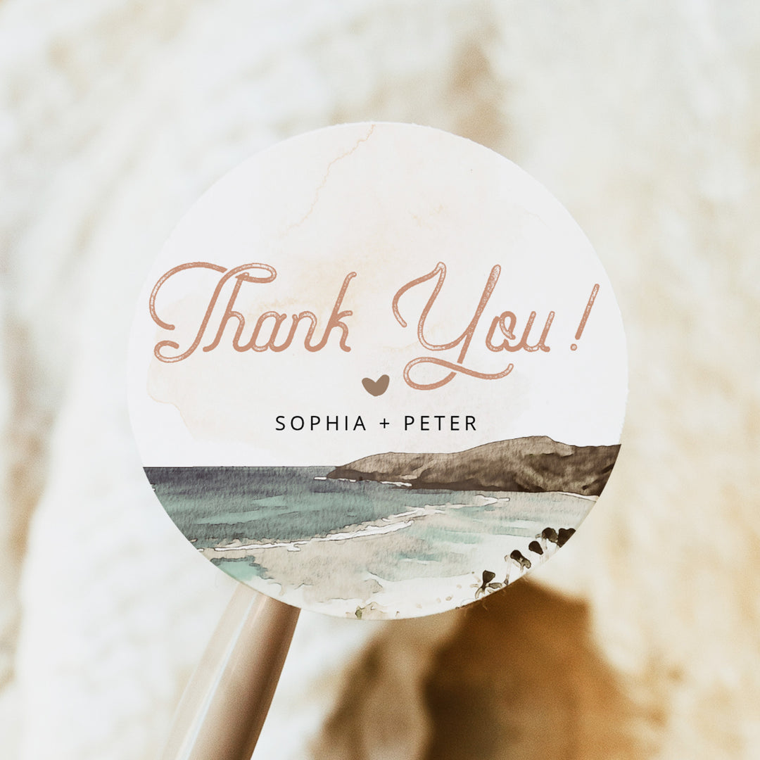 NANI Vintage Hawaii Destination Round Wedding Favor Stickers