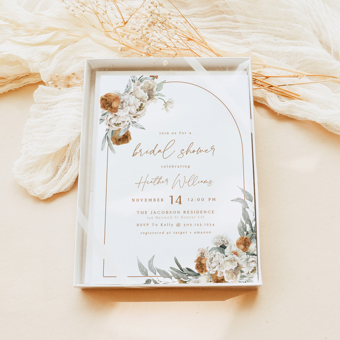 BOHEME Rustic Terracotta Floral Arch Bridal Shower Invitations