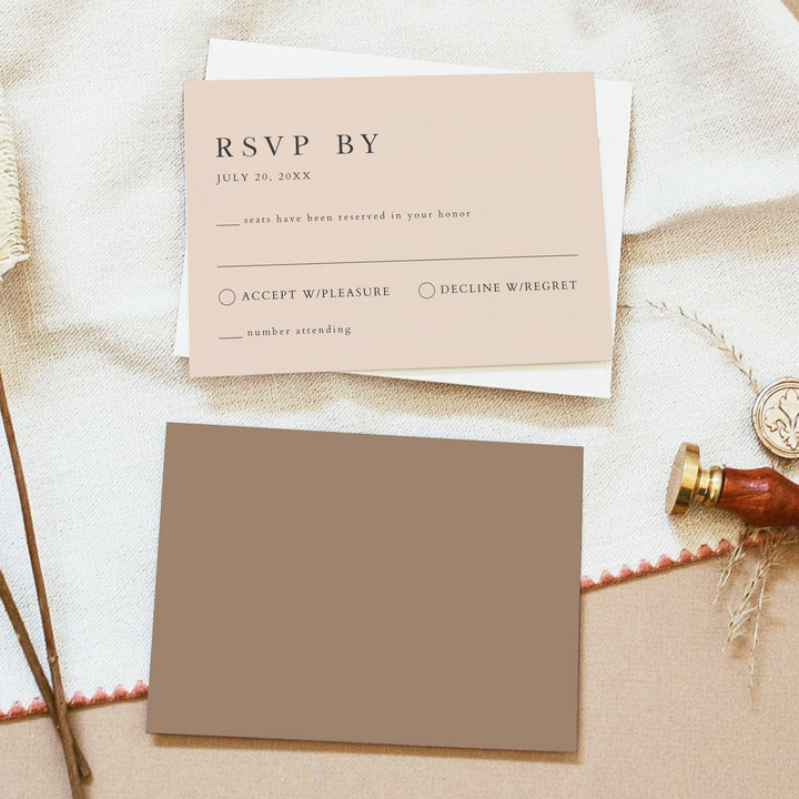 MIA Minimalist Beige Boho Wedding RSVP Card with Envelopes