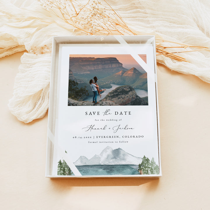 CLOVER Boho Outdoor Wedding Save the Date Card with Photos