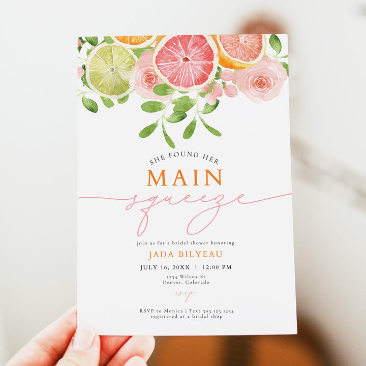JADA She Found Her Main Squeeze Summer Citrus Bridal Shower Invite