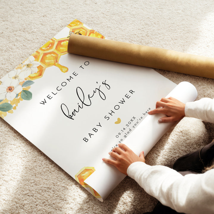 ROMY Yellow Watercolor Honey Bee Baby Shower Sign