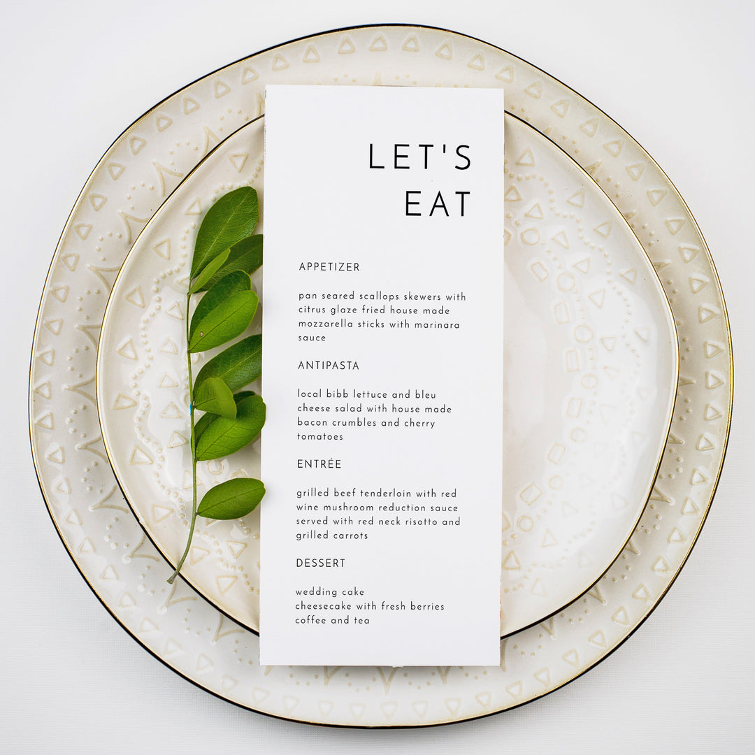 KENNEDY Let's Eat Menu Cards for Modern Wedding or Engagement Party