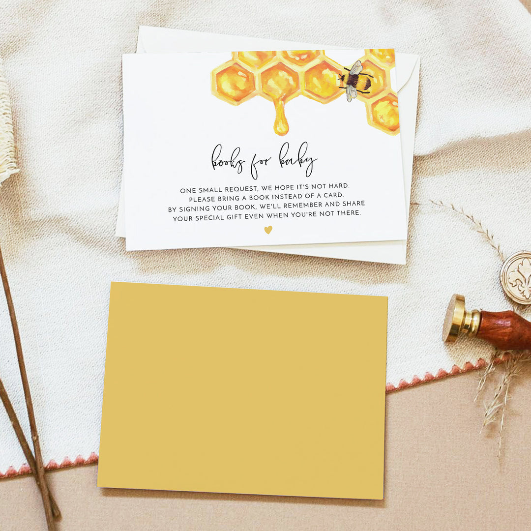 ROMY Rustic Yellow Bumble Bee Baby Shower Books for Baby Card