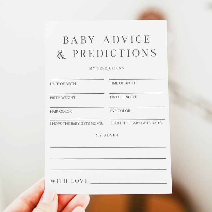 NINA Modern Baby Shower Advice and Predictions Activity Card