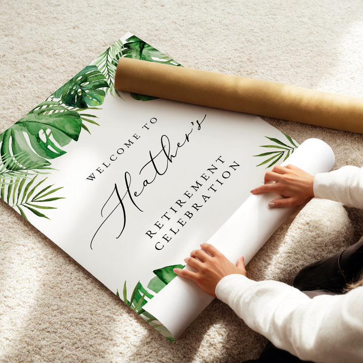 CORA Tropical Green Monstera Retirement Party Welcome Sign