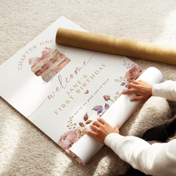 JANE Girl's Chapter One Storybook Birthday Party Welcome Sign