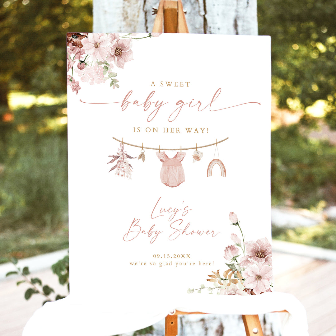 LUCY Boho Girl Clothesline Baby Shower Welcome Sign
