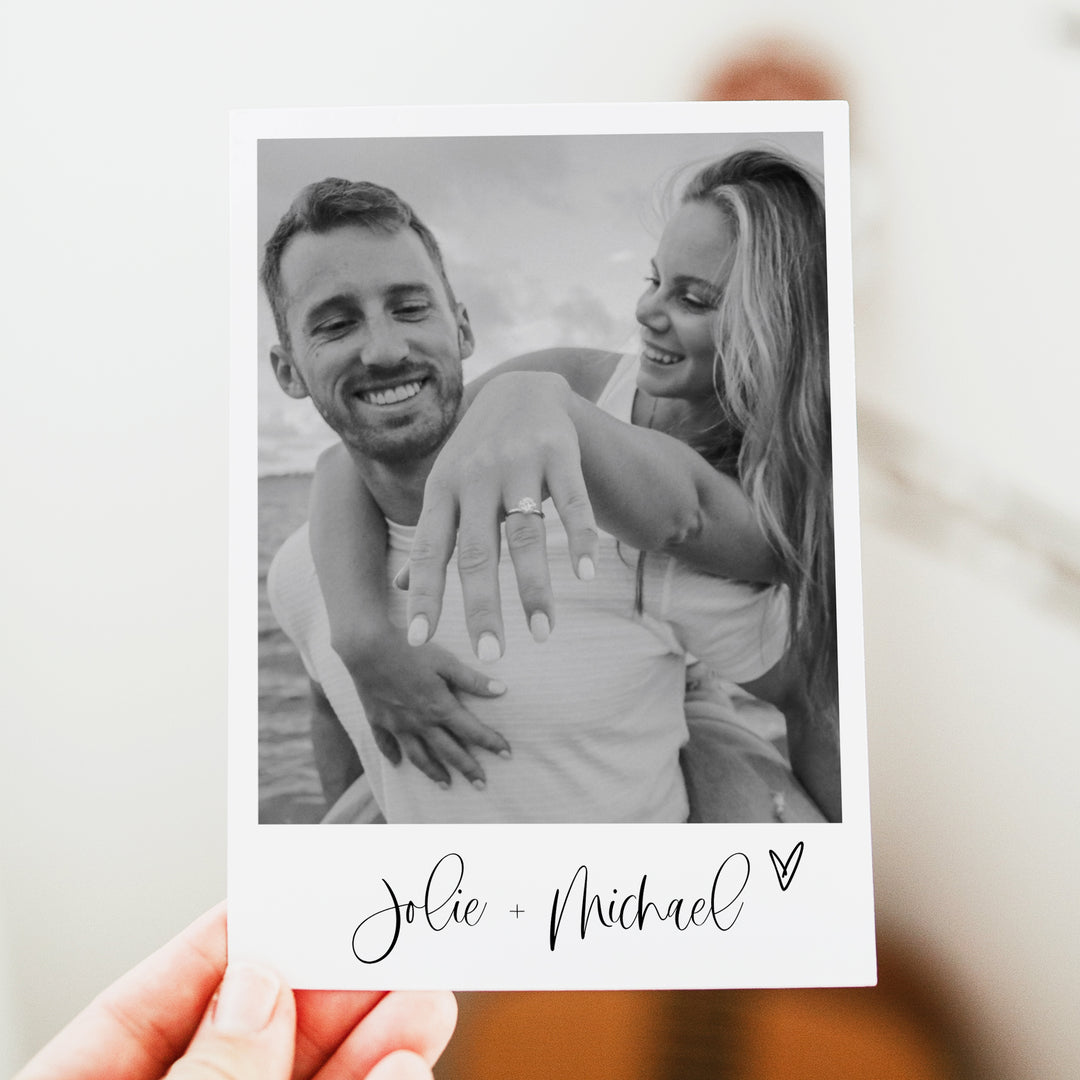 JOLIE Black and White Simple Boho Engagement Party Invitation with Photo