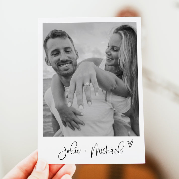 JOLIE Black and White Simple Boho Engagement Party Invitation with Photo