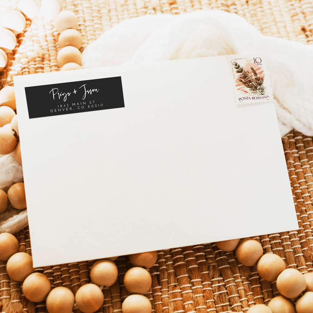 PRIYA Black Minimalist Wedding Return Address Stickers