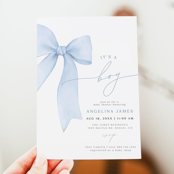 ANGELINA It's A Boy Dusty Blue Baby Shower Invitation