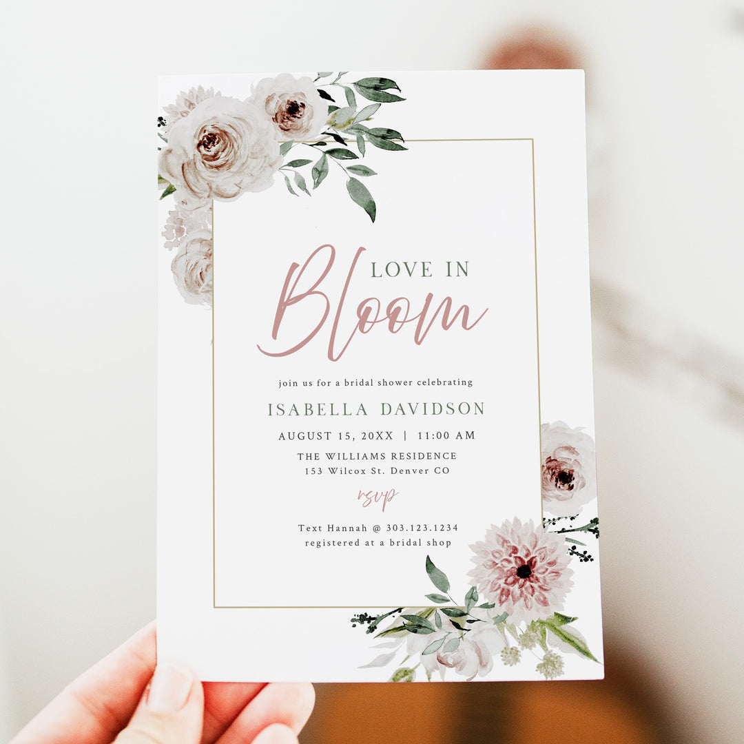ROBYN Love in Bloom Blush Pink Floral Bridal Shower Invitation