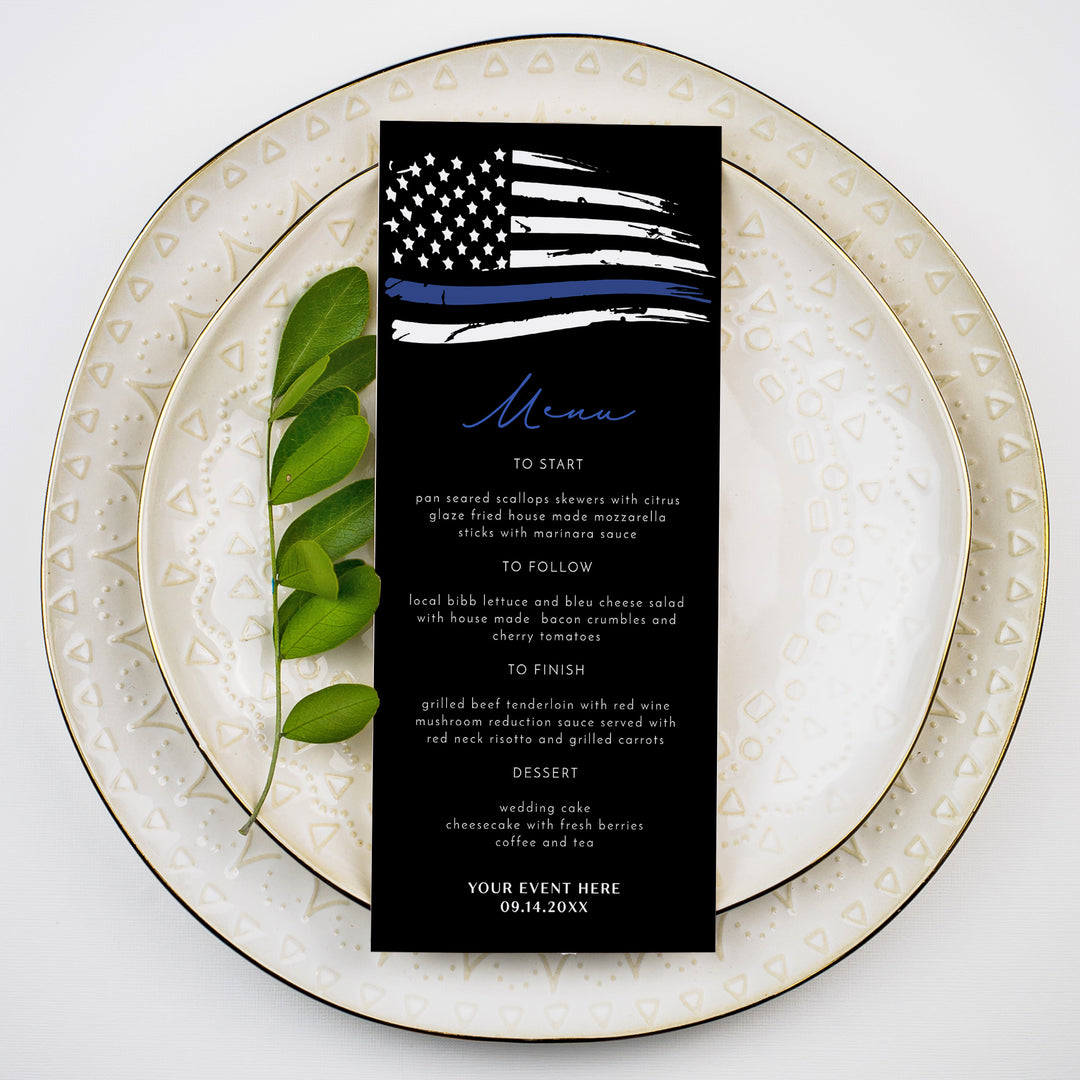 POLICE Flag Menu Cards for Retirement or Appreciation Party