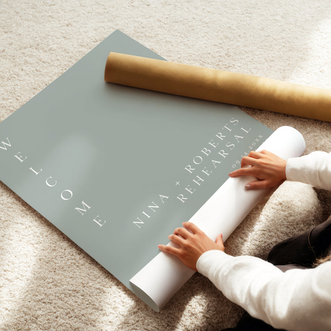 NINA Modern Sage Green Rehearsal Dinner Welcome Sign