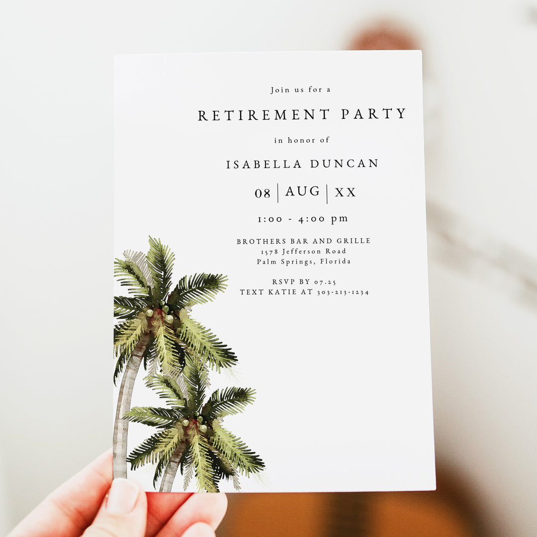 MONA Tropical Palm Tree Retirement Party Invitation
