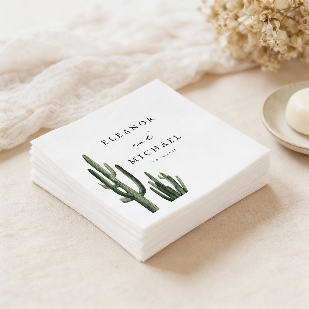 ELEANOR Modern Boho Cactus Wedding Napkin Personalized