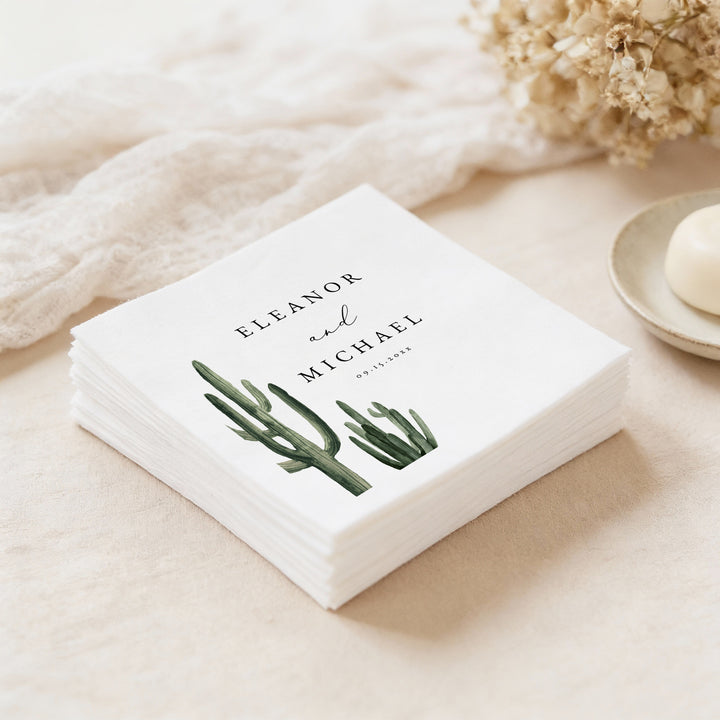 ELEANOR Modern Boho Cactus Wedding Napkin Personalized