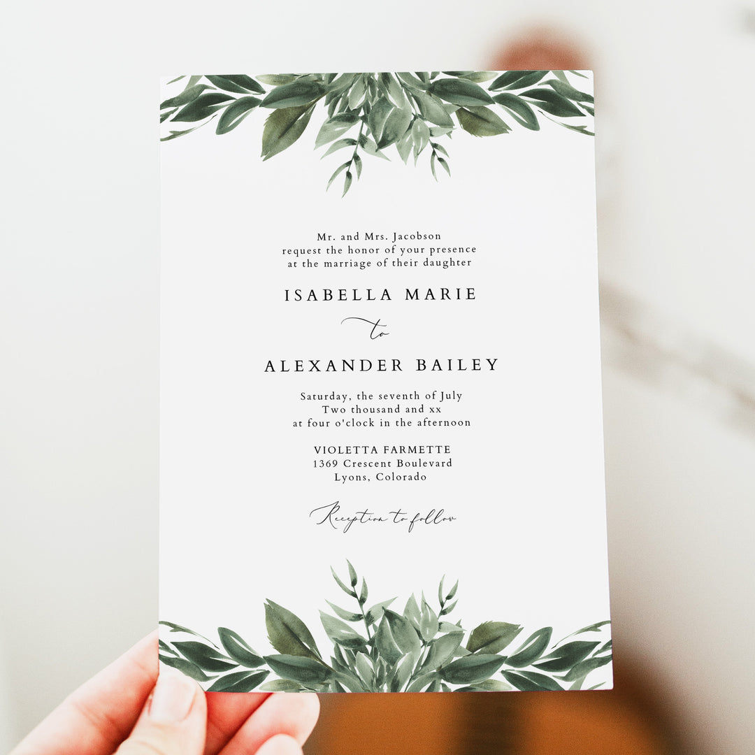 LANA Olive Green Boho Greenery Wedding Invitations