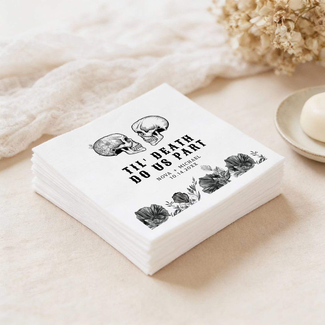 NOVA Black Floral Goth Halloween Wedding Napkins