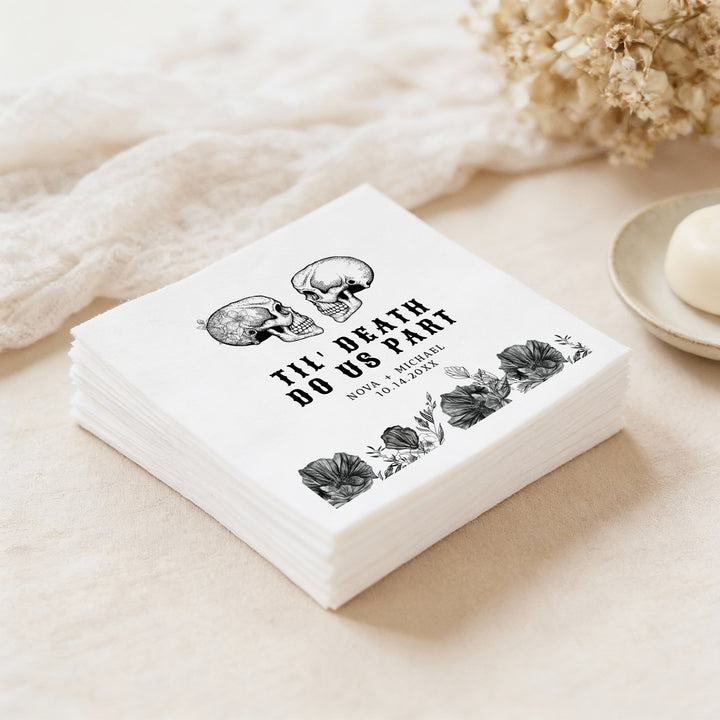 NOVA Black Floral Goth Halloween Wedding Napkins