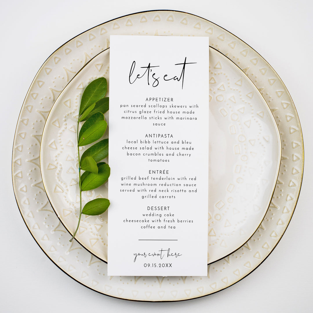 ADELLA Modern Let's Eat Wedding Menu Cards