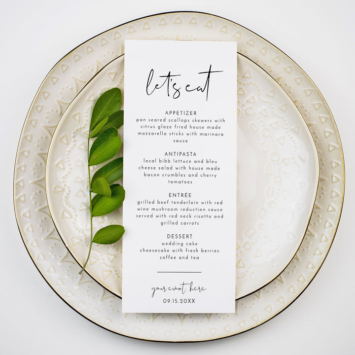 ADELLA Modern Let's Eat Wedding Menu Cards