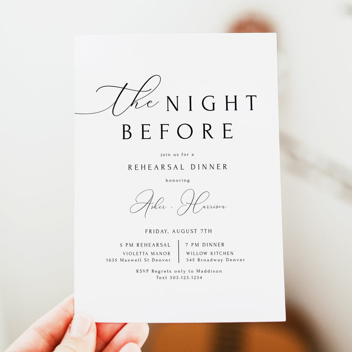 ASHER The Night Before Classic Wedding Rehearsal Dinner Invitation