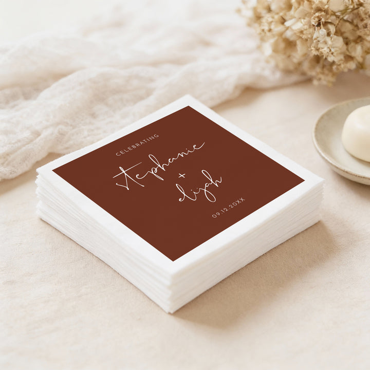 CORIANDER Modern Calligraphy Burnt Orange Wedding Napkin