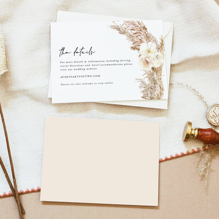 CIERA Cream Bohemian Desert Wedding Details Card