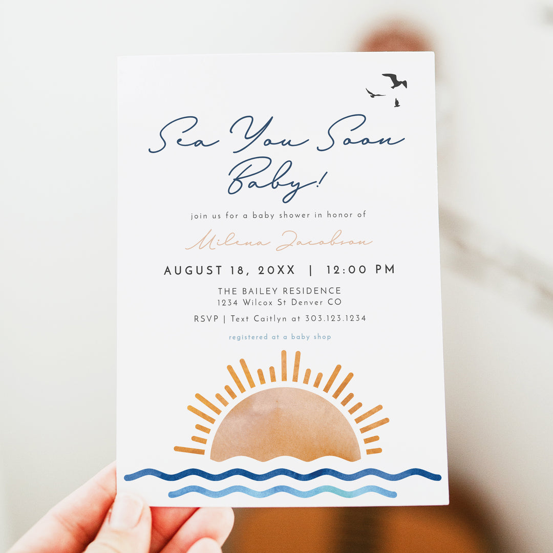 OCEANSIDE Coastal Sea You Soon Baby Shower Invitation with Photo