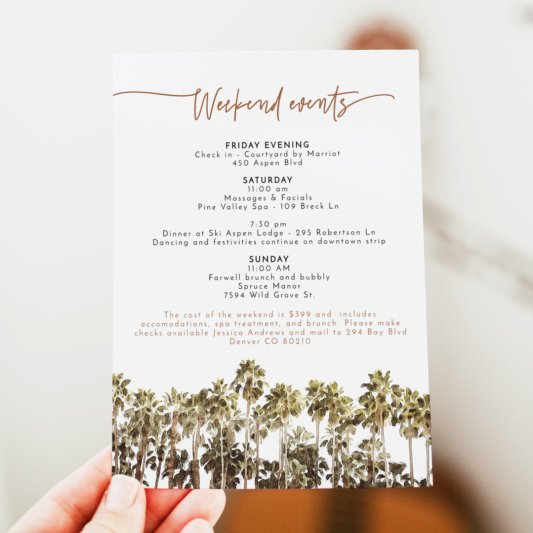 JADE Palm Springs Beach Bachelorette Invitation & Itinerary