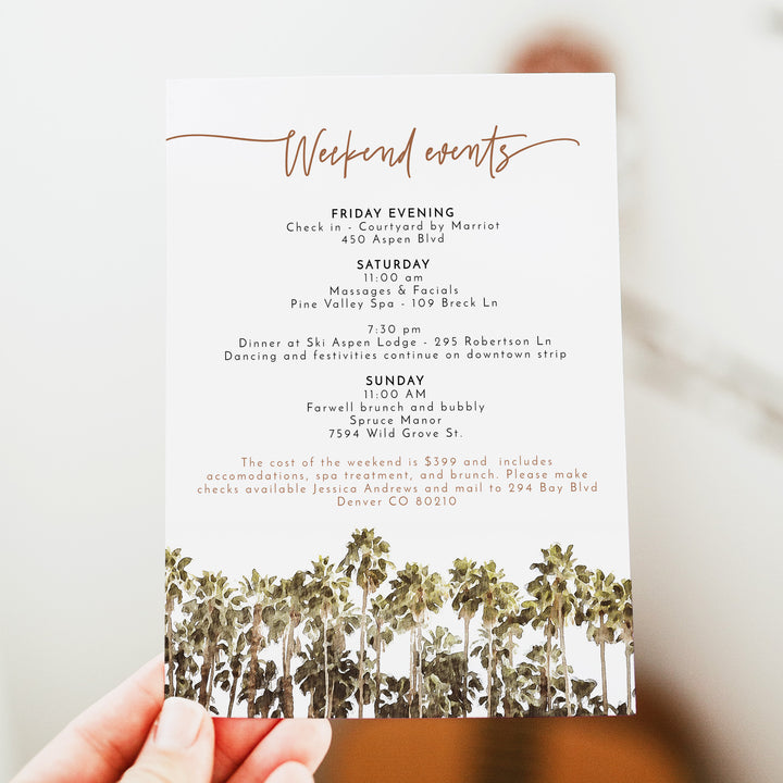 JADE Palm Springs Beach Bachelorette Invitation & Itinerary